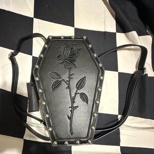 DollsKill Black Coffin-Shaped Rose Embossed Crossbody Bag Gothic Emo Alt